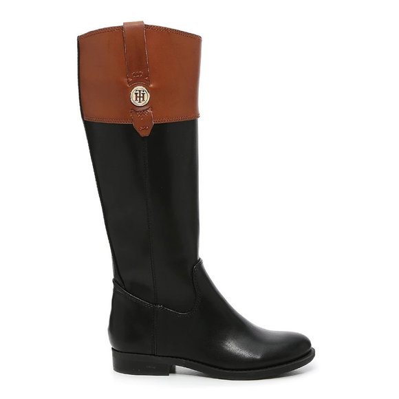 New Tommy Hilfiger Women’s Shano Wide Calf 15" Black/Brown Riding Boots - Picture 3 of 4